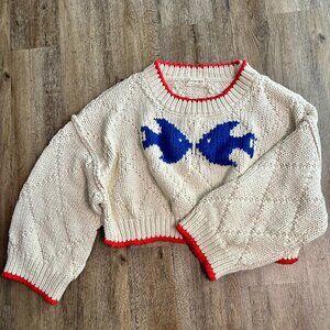 Free People We the Free Fish Print Saltwater Sweater in Sea Salt Combo